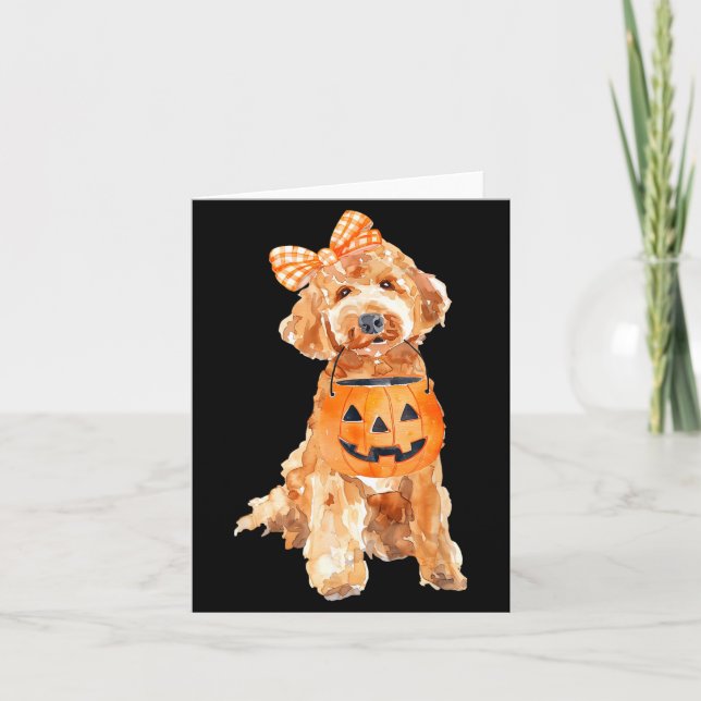 Carte Retro Goldendoodle Citrouille Jack O Lantern (Devant)