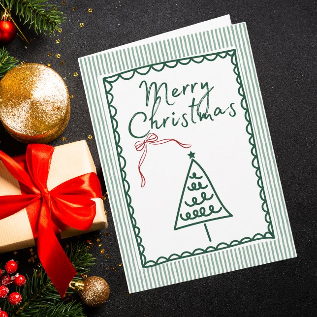 Carte Retro green Christmas Tree & Family Photo Custom  (Créateur téléchargé)