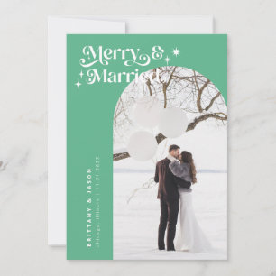 Carte Retro Green Merry & Married Photo Holiday