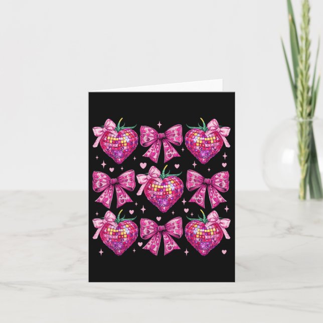 Carte Rétro Groovy Rose Coquette Nœud Papillon Fraise Va (Devant)