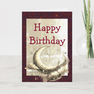 Carte Retro Grunge Moon Birthday