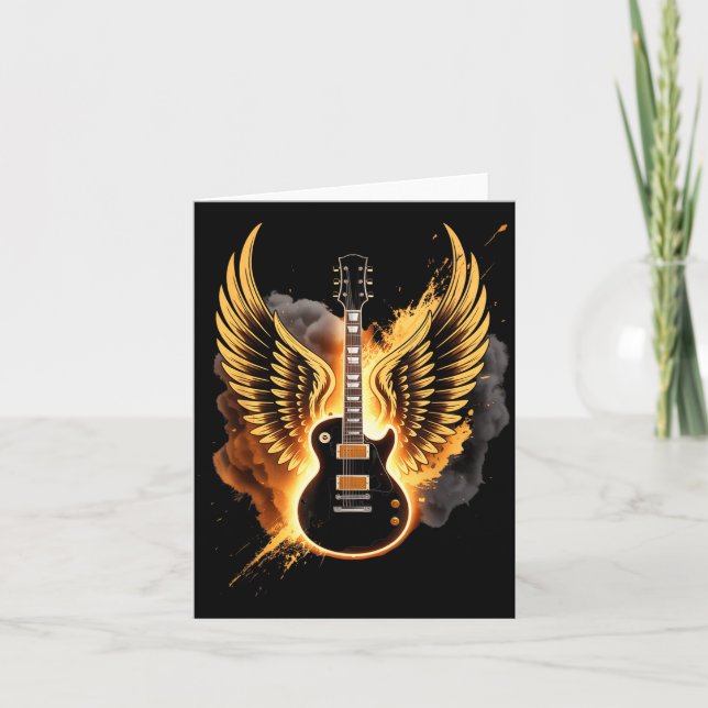 Carte Retro Guitar Wings Abstract Art Rock And Roll Musi (Devant)