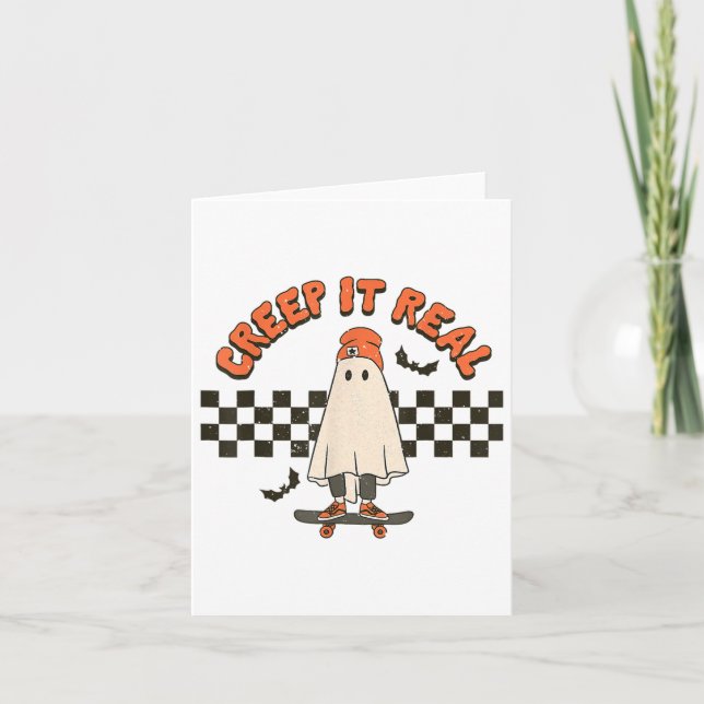 Carte Retro Halloween Creep It Real Ghost Boy Fall Seaso (Devant)