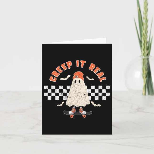 Carte Retro Halloween Creep It Real Ghost Boy Fall Seaso (Devant)