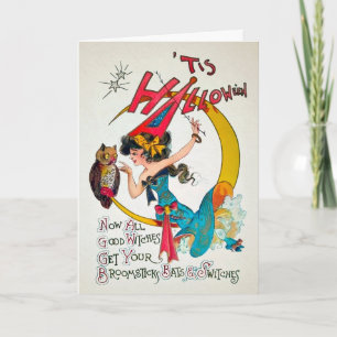 Carte rétro Halloween Witch and Owl