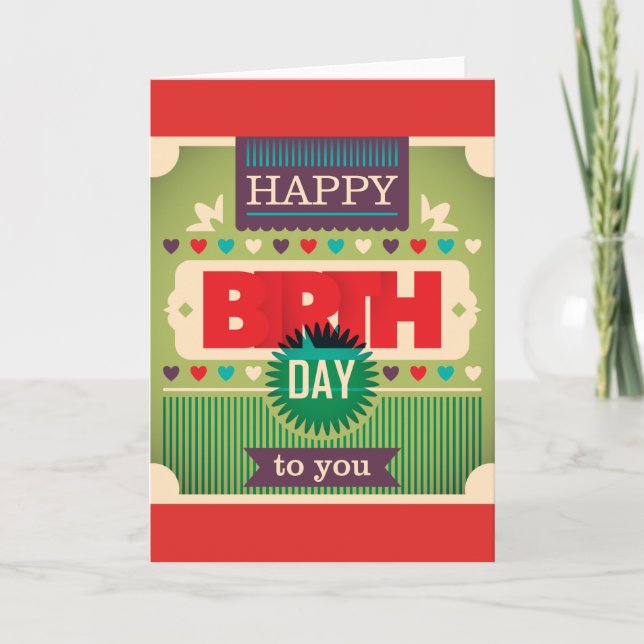 Carte Retro Happy Birthday Typographie (Devant)