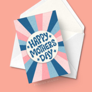 Carte Retro Happy Mothers Day Bleu et rose