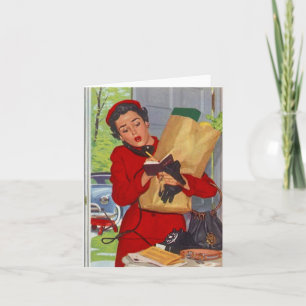 Carte Retro Hectic Day Life Busy Lady Blank note Card