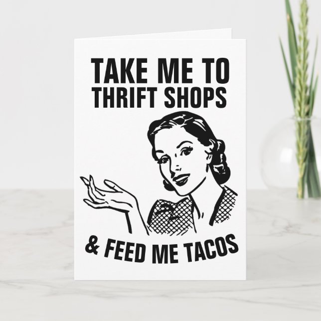 Carte RETRO HOUSEWIFE THRIFT SHOPS & TACOS FUNNY Cards (Devant)