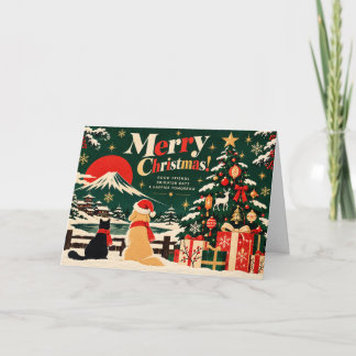 Carte Retro Japanese Christmas Card with Mount Fuji