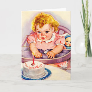 Carte Retro Joyeux Anniversaire, mignonne Petite Fille B