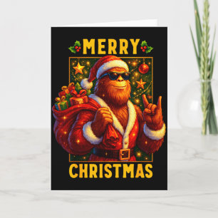 Carte Retro Joyeux Noël Père Noël Bigfoot Sasquatch Amus