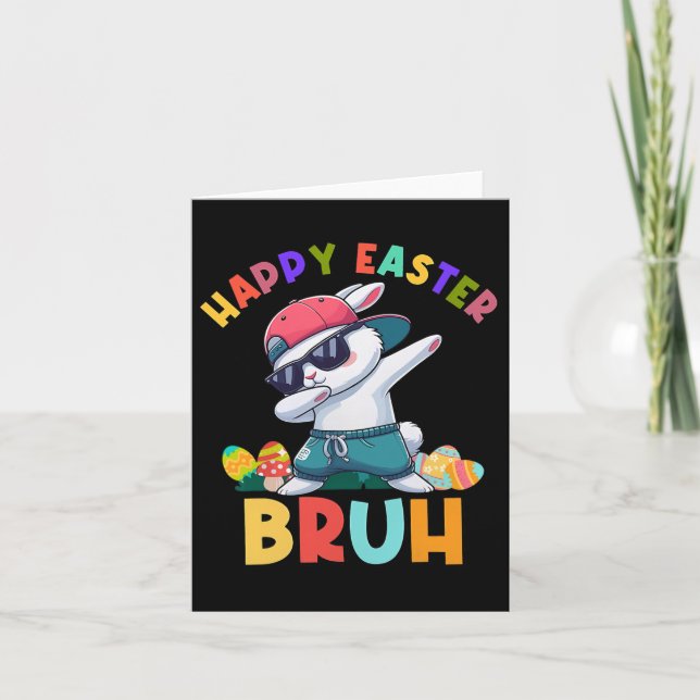 Carte Retro Joyeux Pâques Bruh Dabbing Bunny Garçons (Devant)
