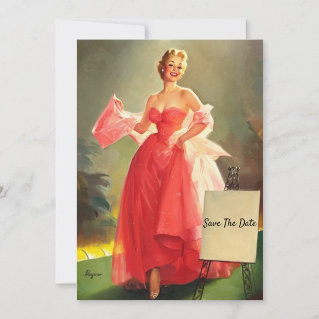 Carte Rétro La Femme dans une robe rose, Enregistrer la  (Devant)