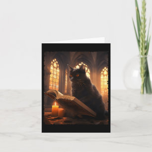 Carte Retro Livre de lecture de chat noir Vintage Hallow