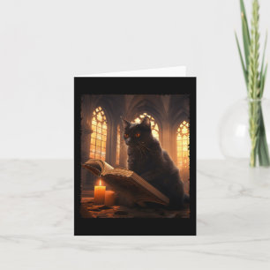 Carte Retro Livre de lecture de chat noir Vintage Hallow