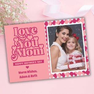 Carte Retro Love You Maman Photo personnalisée Fête des 