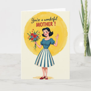Carte Rétro Maman avec Fleurs