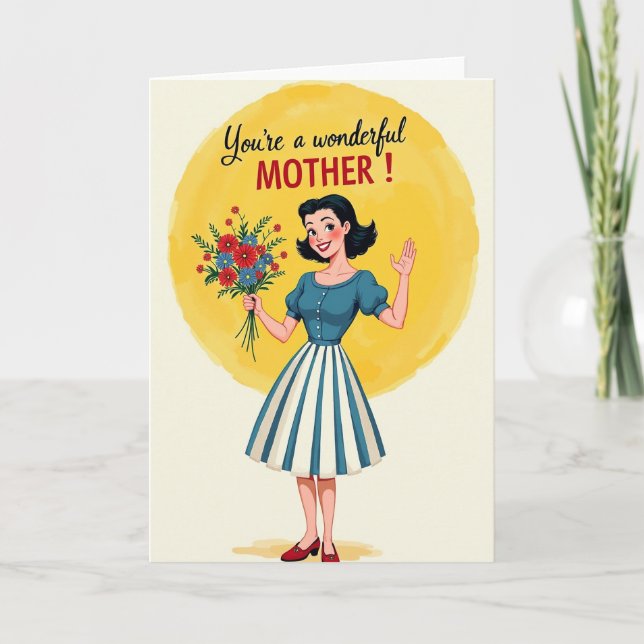 Carte Rétro Maman avec Fleurs (Devant)