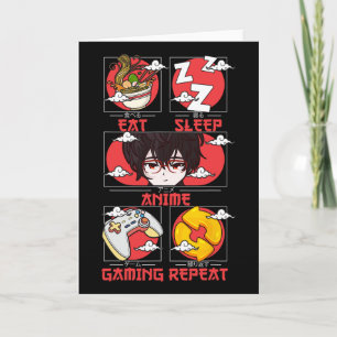 Carte Rétro Manger Dormir Anime Jeux Répéter Kawaii Anim