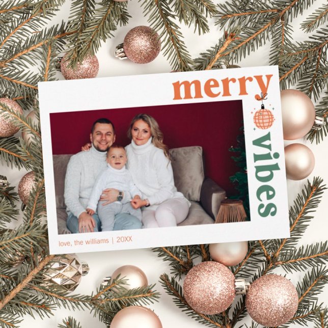 Carte Retro Merry Vibes Family Photo Holiday Card (Créateur téléchargé)