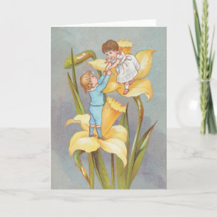 Carte Rétro Mignon Douce Saint-Valentin, enfants et jonq