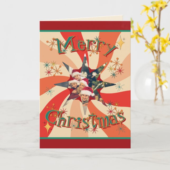 Carte Rétro Milieu de Siècle Votre Photo de Famille et M (Fleur jaune)