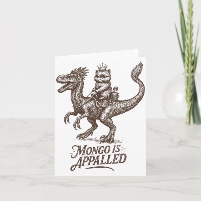 Carte Retro Mongo Is Appalled Princess Cat Riding Dinosa (Devant)