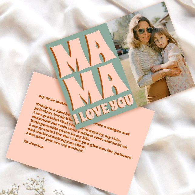 Carte Retro Mothers Day Photo bleu rose (Créateur téléchargé)