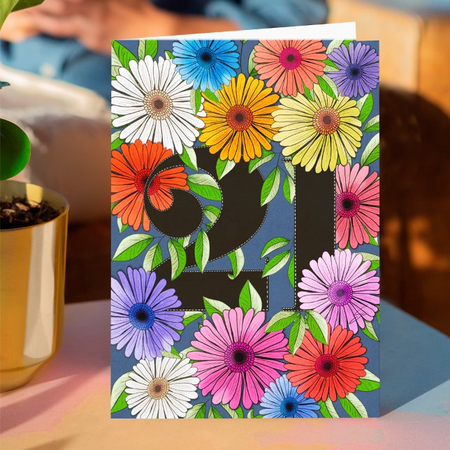 Carte Retro Navy Blue Personnalisé 21e anniversaire Flor (Créateur téléchargé)