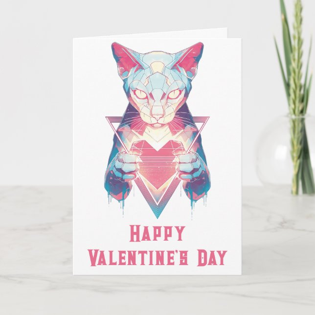 Carte Rétro Néon Chat Saint-Valentin  (Devant)