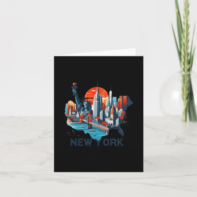 Carte Retro New York Skyline Silhouette  (Devant)