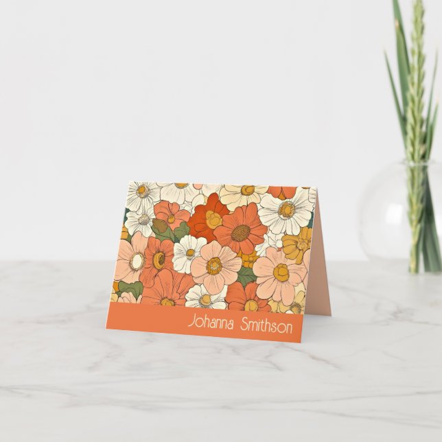 Carte Retro Orange Groove Floral Plaqué Note (Devant)