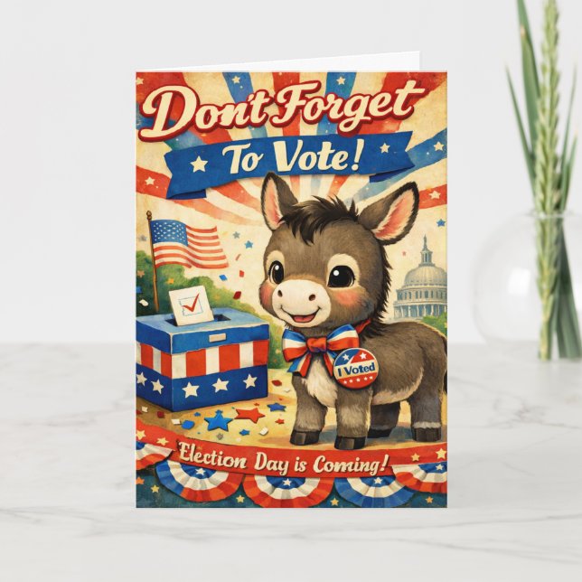 Carte Retro Patriotic Donkey Vote Reminder (Devant)