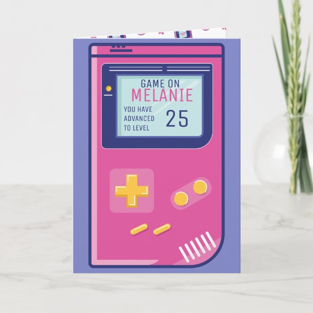 Carte Retro Pink Vidéo Niveau de jeu sur mesure Annivers (Devant)