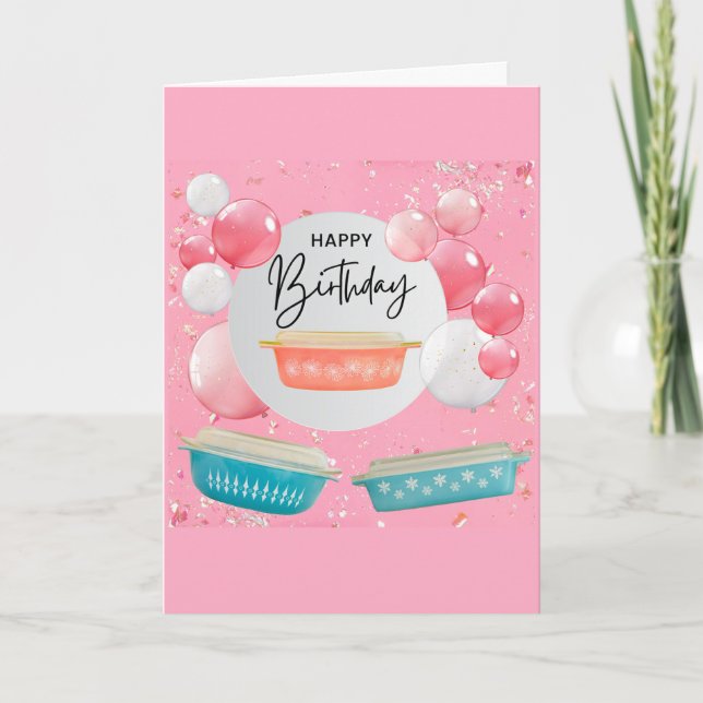 Carte Retro Pink Vintage Pyrex Collecteur Anniversaire (Devant)
