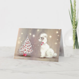 Carte Retro Poodle et Arbre de Noël