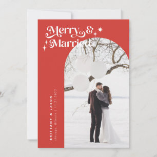 Carte Retro Red Merry & Married Photo Holiday