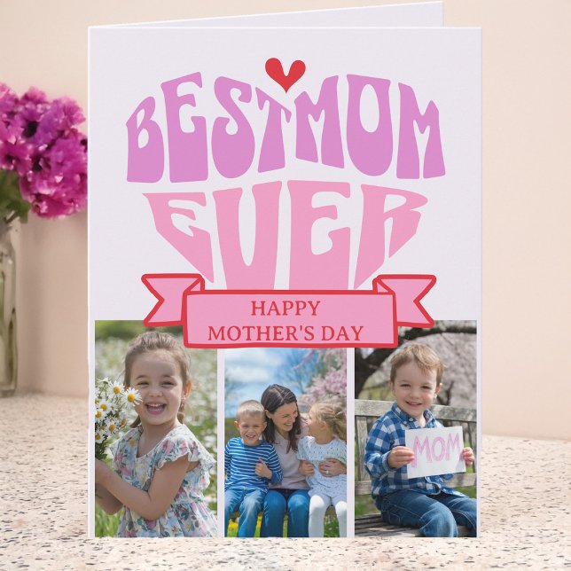 Carte Retro Rose Red Multi Photo Meilleure Maman Fête de (Retro Best Mom Ever Multi Photo Mother's Day Card by Darling & May)