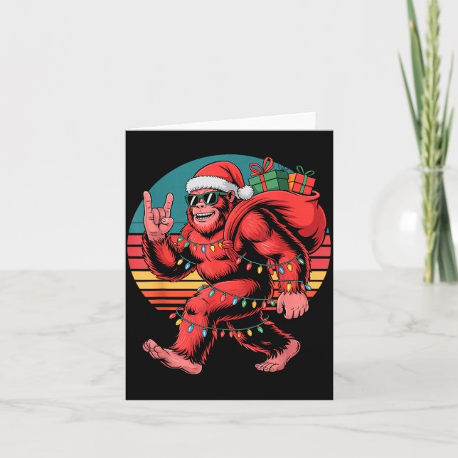 Carte Retro Santa Bigfoot Christmas Funny Sasquatch Xmas (Devant)
