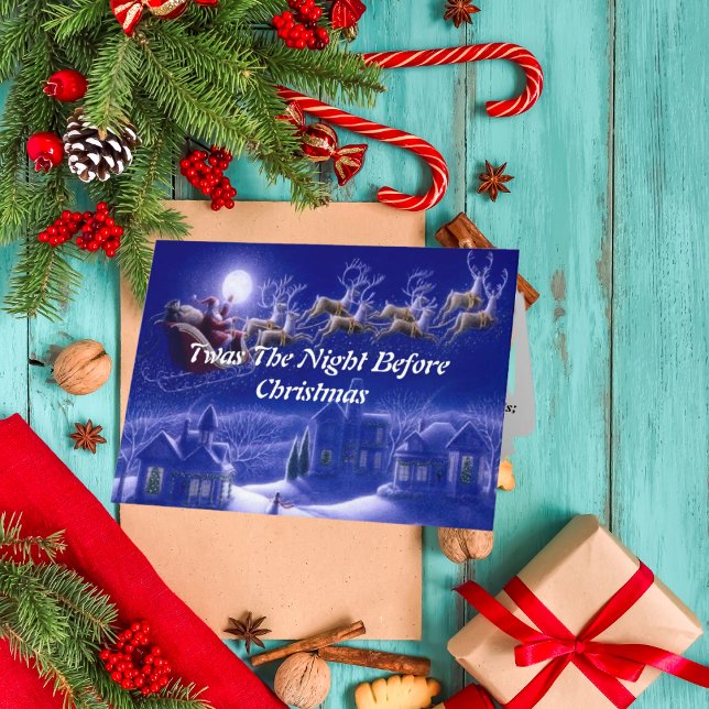 Carte Retro Santa Claus Reindeer Blue Moon (Créateur téléchargé)