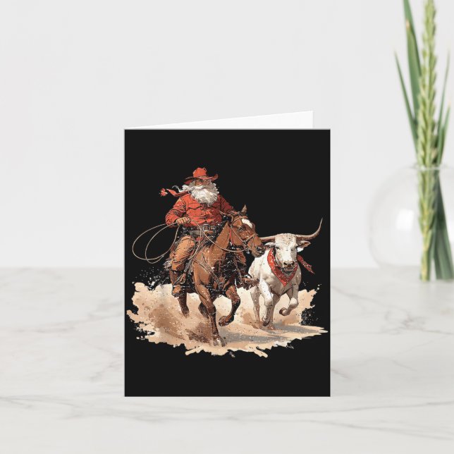 Carte Retro Santa Rodeo Reindeer Cowboy Western Horse Hi (Devant)