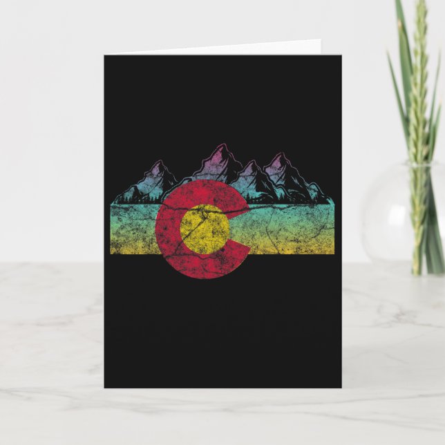 Carte Retro State Flag Colorado Rocky Mountains Skiing A (Devant)
