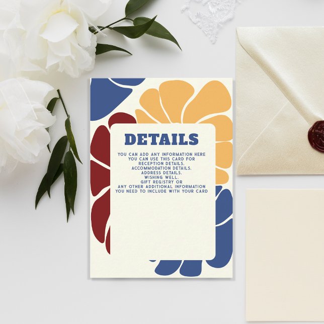 Carte Retro Super Boho Chic Floral Mariage Détails (Retro Groovy Boho Chic Floral Wedding Details Card)