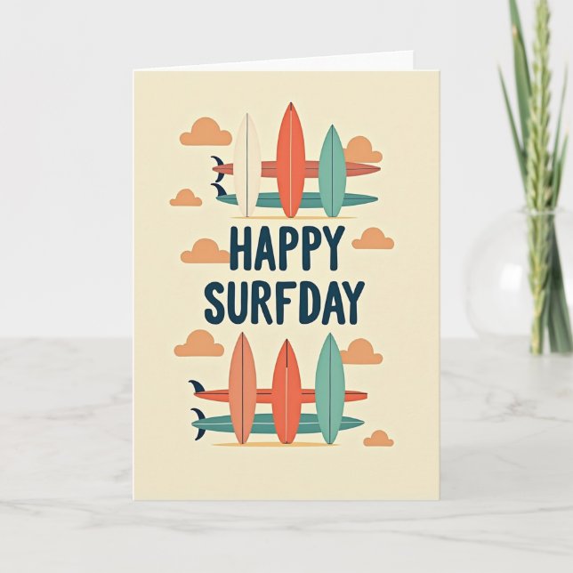 Carte Rétro Surf Anniversaire Douce (Devant)
