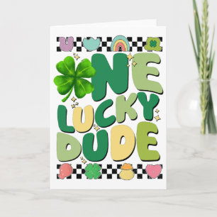 Carte Retro Un Mec Heureux Saint-Patrick Shamrock Chance