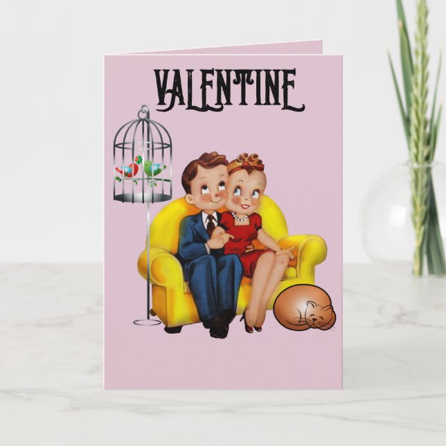 CARTE RETRO VALENTINE'S DAY CAT GREETING CARD (Devant)