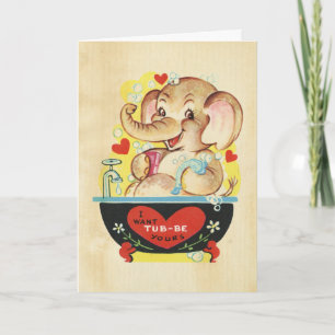Carte Retro Valentines Day kids Elephant Red Heart Photo