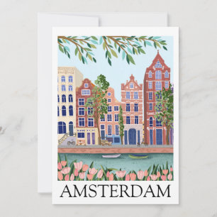 Carte Rétro Vintage Amsterdam Pays-Bas Architecture 