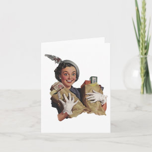 Carte Rétro Vintage Coupon Shopping Lady Happy Note